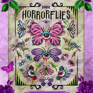 Seltene Horrorflies Kreuzstich Stickmuster, Digitaler Download SAL, Pastel Goth Schmetterling, Spooky Moth, Vintage Botanical