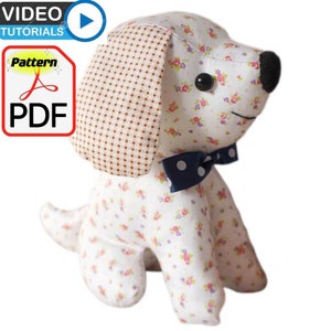 Puppy Plushie Sewing Pattern, PDF & Video Tutorial, Stuffed animal Fabric Pattern, Digital download, DIY manual, Fun Project