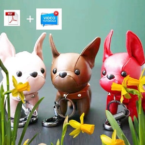 フレンチブルドッグのぬいぐるみの縫製パターン PDF とビデオチュートリアル、ぬいぐるみの生地パターン、革のパターン、バッグチャーム、キーホルダー、DIY マニュアル