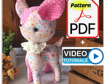 Baby Deer Plushie Sewing Pattern, PDF & Video Tutorial, Stuffed animal Fabric Pattern, DIY manual, Fun Project, Fabric Project