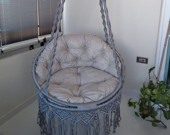 Macrame Swing Chair, Boho Hammock with Pillows