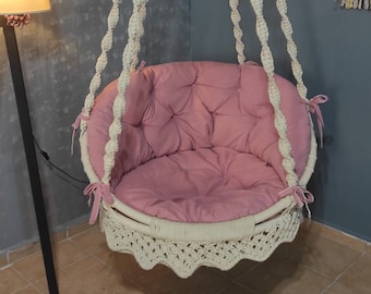 Hamaca de macramé con almohadas, estilo bohemio para interiores y exteriores