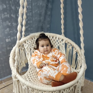 Macrame Hammock Chair, Macrame Round Swing, Hanging Cotton Children Hammock Chair, Macrame Swing Chair,Luxuorious Swing