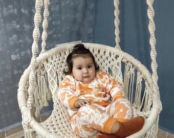 Handmade Macrame Hammock Chair, Cotton Hanging Swing for Kids