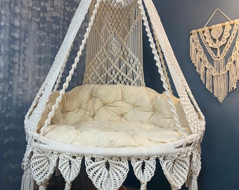 Sedia altalena amaca Macrame XXL, sedia amaca interna, sedia sospesa Macrame, altalena interna, altalena sedia amaca camera da letto, altalena portico