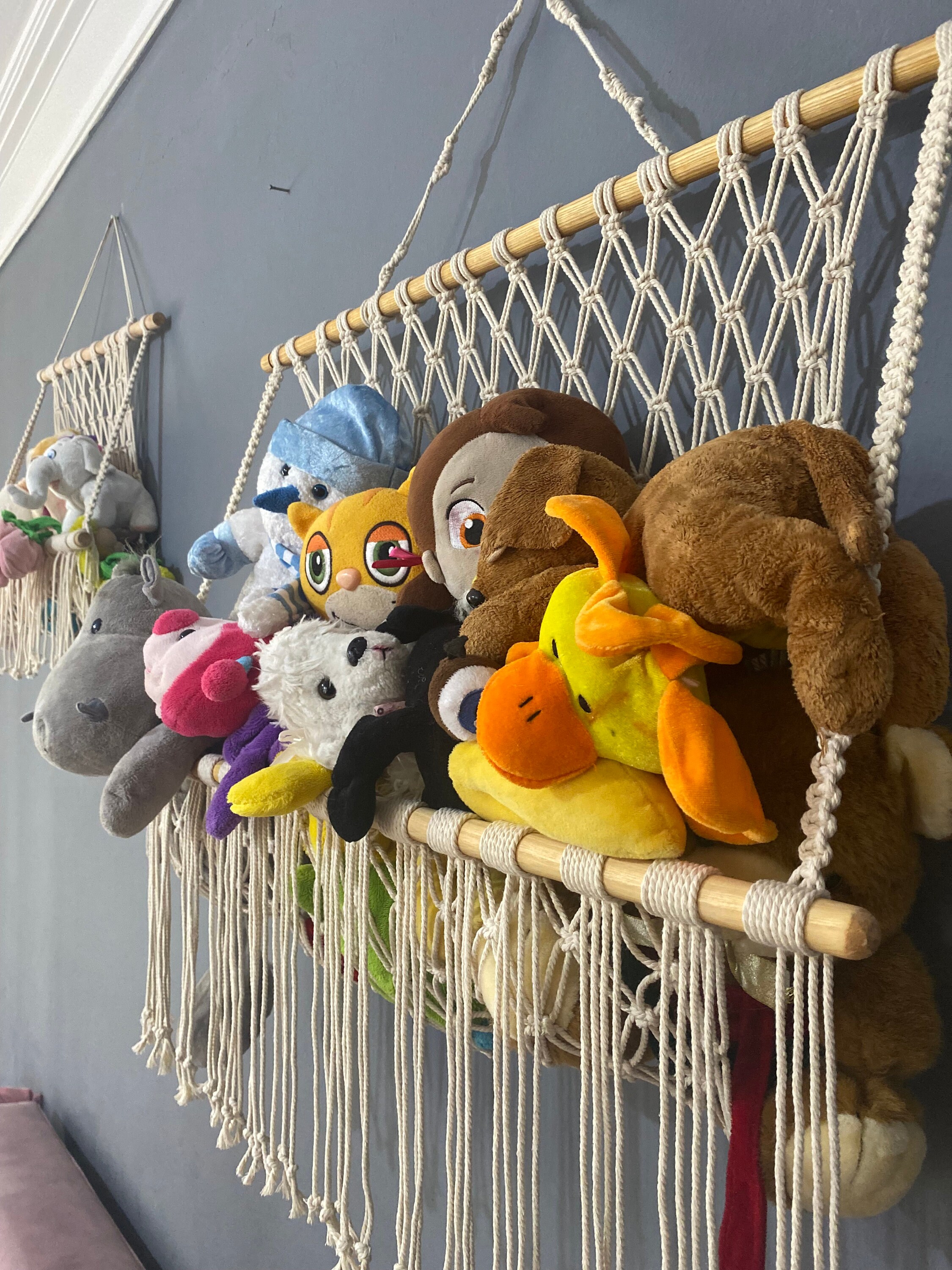Hamac De Rangement Mural Pour Peluches – Macramé Et Bois, Organisateur D'angle Enfant
