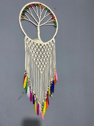 HAPYFURN Arazzo Macramè Fai A Mano Albero Della Vita - Acchiappasogni Boho Per Parete, 65x30cm