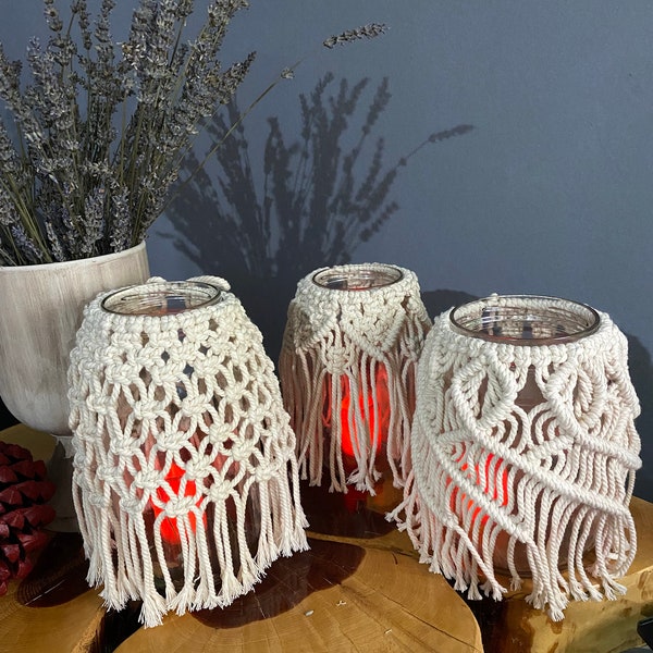 Macrame Lantern Jar Cover Candle Holder Macramee Windlicht Christmas Present Decoration Vase light makrama,handmade, handycraft