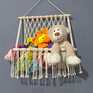 Macrame Toy Hammock, Stuffed Animal Hanging Storage, Handmade Toy Storage Wall Decor, Bohomian Kids Room, Baby Shower Gift, Nursery Decor