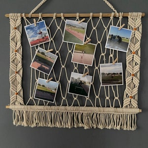 Macrame Photo Hanger, Boho Twine Photo Display, Collage Dorm Wall Decor, Instax Photo Display, Christmas Gifts, Included Wooden Clips H02