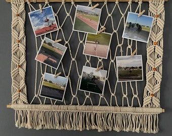 Macrame Photo Hanger, Boho Twine Collage, Wall Decor with Clips