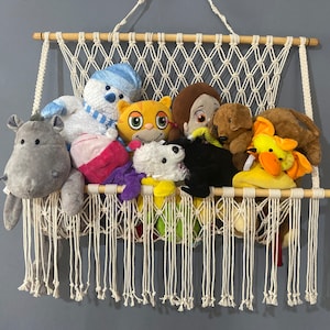 Macrame toy hammock, Crochet corner hammock, Stuffed animal storage, Macrame toy net, Kids room storage, boho nursery decor