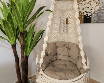 Boho Macrame Swing Chair, Indoor Outdoor Hammock