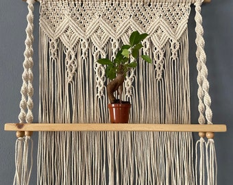 Handmade Macrame Wall Hanging Shelf, Farmhouse Decor
