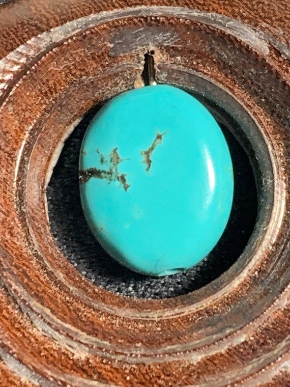 Turquoise Carved Wood Pendant - image 6