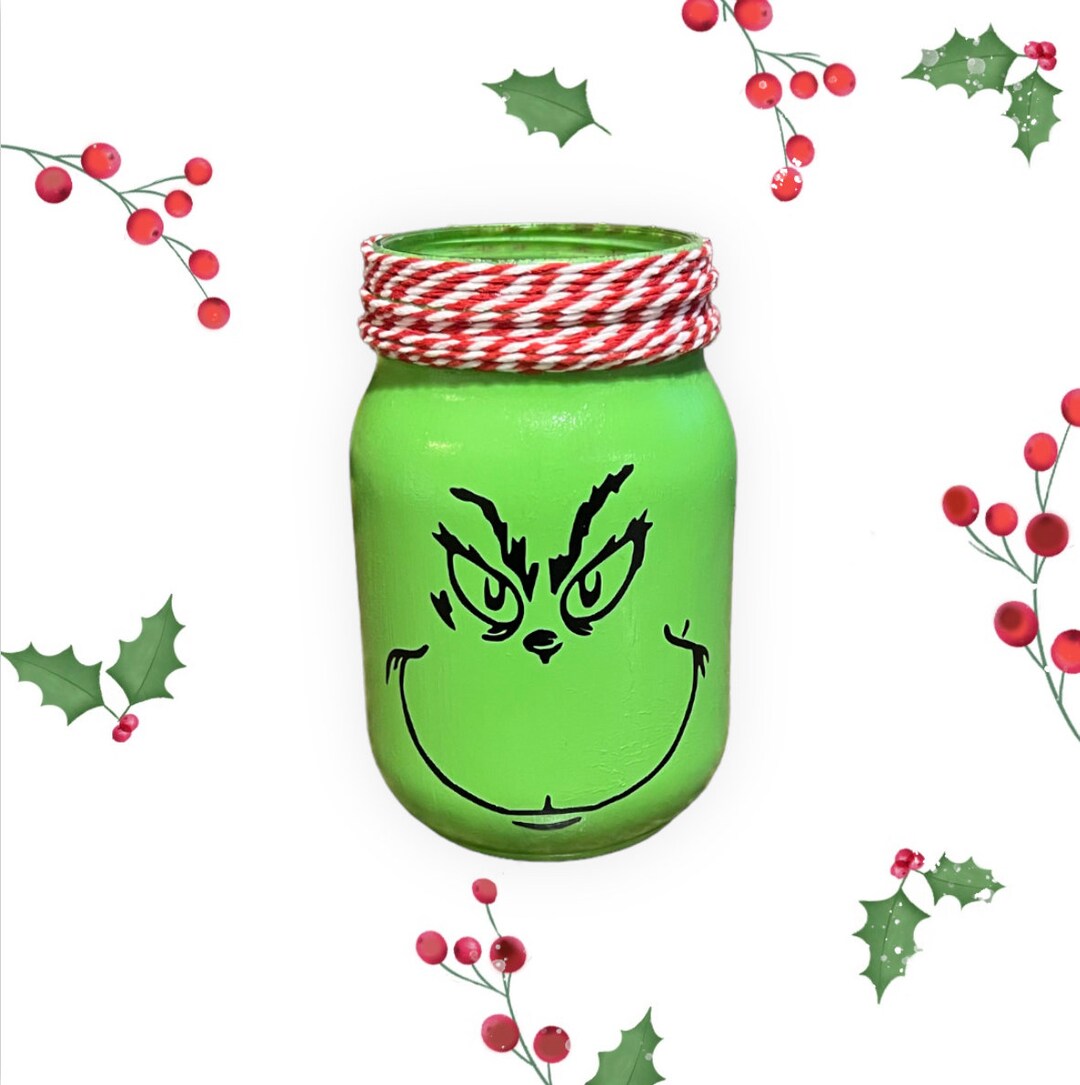 Grinch Decor Christmas Decor Grinch Mason Jar Whoville Etsy UK