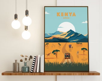 Kenya African safari travel print with the big 5