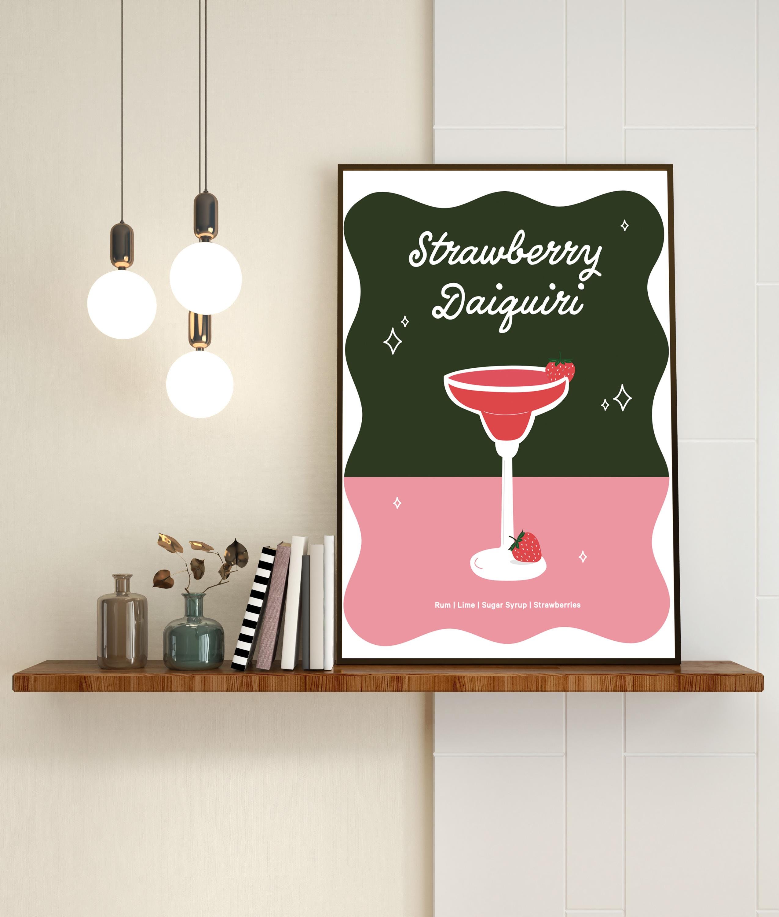 Limited Edition Strawberry Daiquiri Cocktail Poster, hand signed wall art