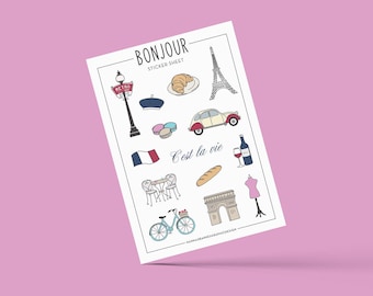 Bonjour Sticker Sheet With Individual French Themed Stickers - Etsy