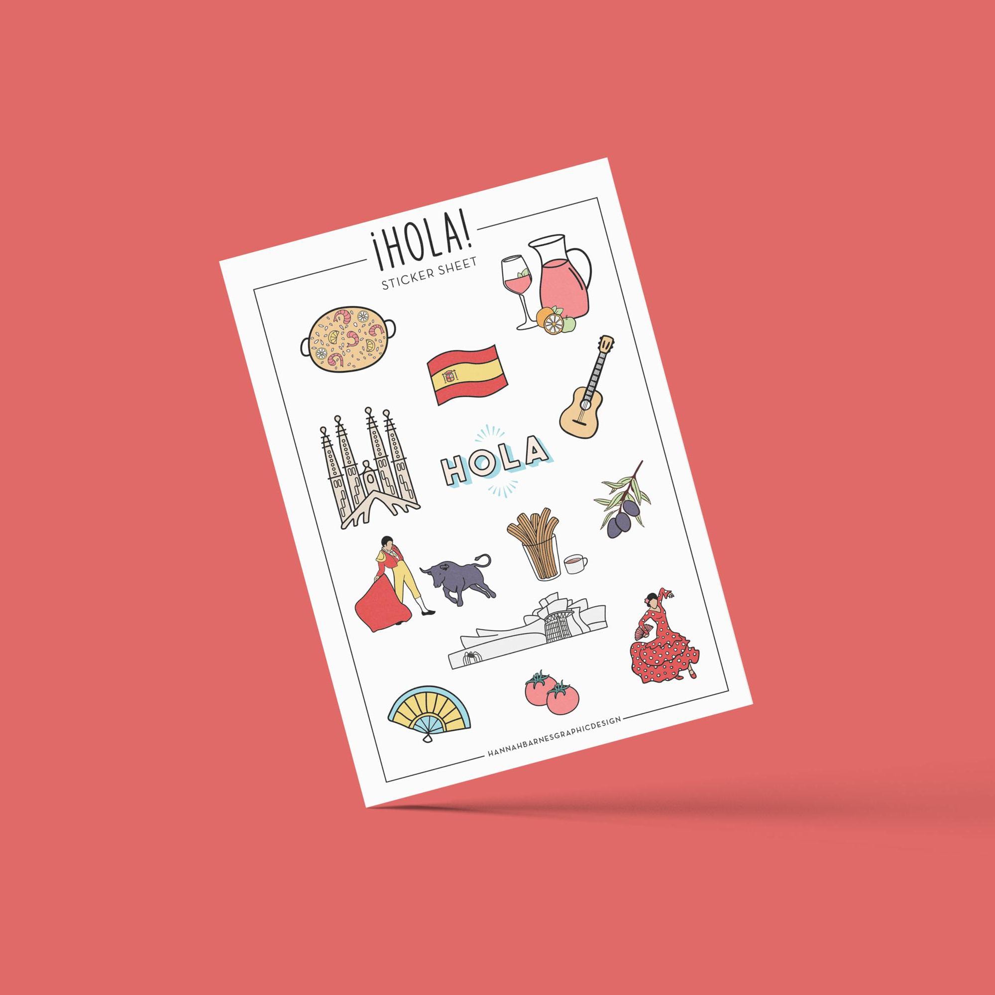 Holla Sticker Hola Travel Stickers - Spanish Sticker Sheet - Etsy