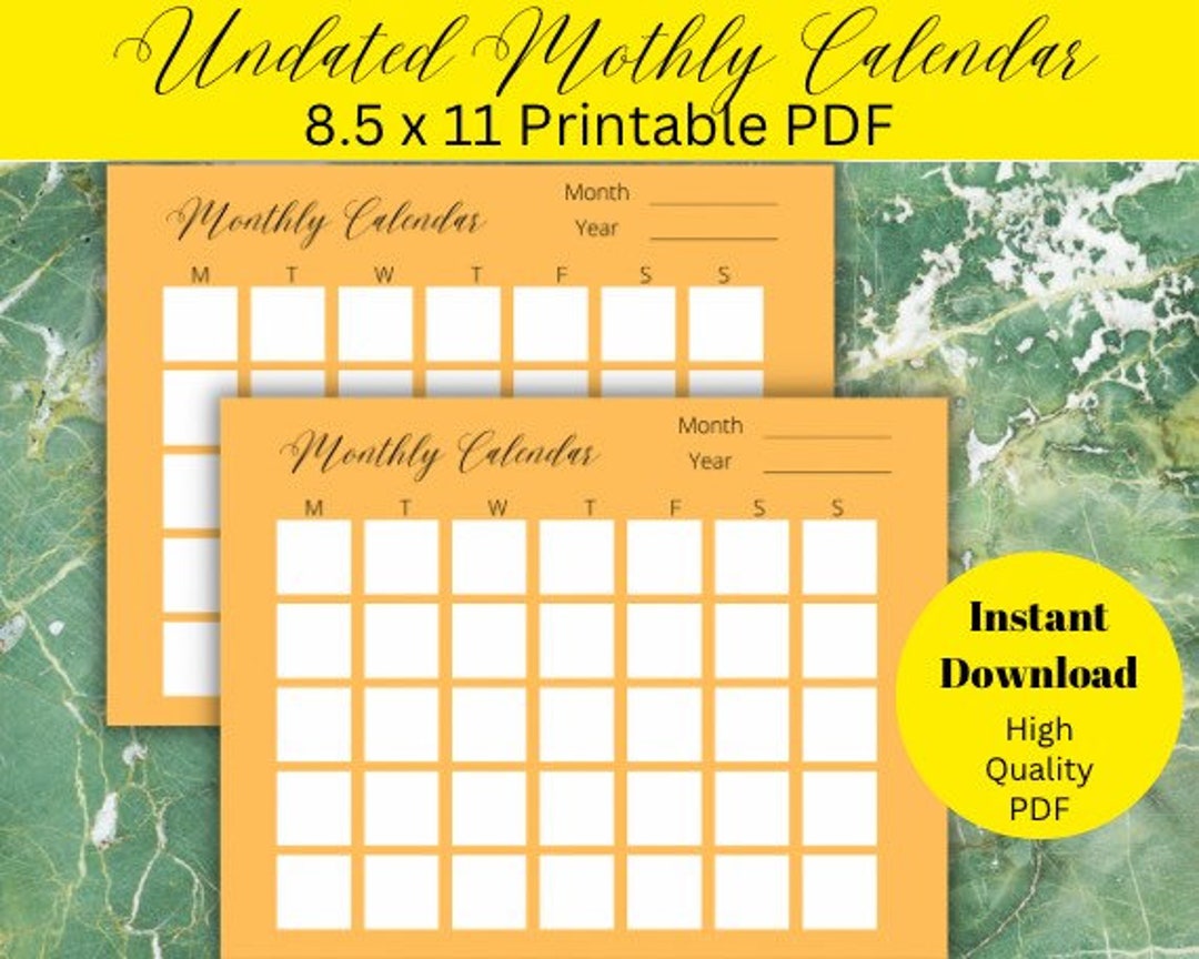 Printable Blank Monthly Calendar - Etsy
