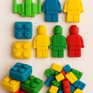 Fondant Building Blocks Sets | Block Men & Space Shuttles | Edible Cake Toppers | Birthday Party Decor