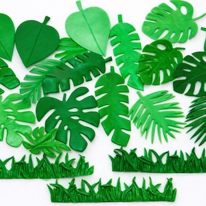 Fondant taarttoppers met tropische bladeren: Jungle Safari Party Decorations