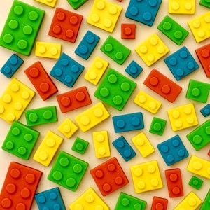 Juegos de bloques de construcción de fondant / Hombres de bloques y transbordadores espaciales / Adornos comestibles para tartas / Decoración para fiestas de cumpleaños
