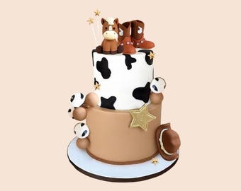 Décor Gâteau Cowboy Western - Chevaux Et Boules Pour Fête Rodéo Premier Anniversaire