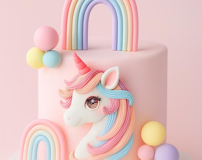 DIY Unicorn Rainbow Cake Kit | Customizable Fondant Options | Add Name & Age | Birthday Kit Toppers