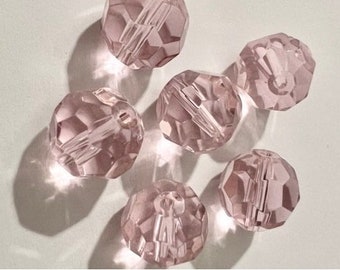 Faceted Round Beads Light Pink 14mm (6pcs)