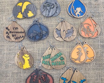 Handmade Lion King Earrings, Laser Cut Wood, Custom Color