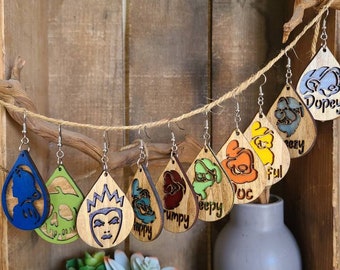 Handmade Snow White Earrings, Laser Cut Wood, Custom Color