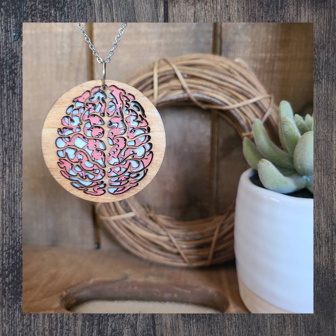 Handmade Brain Necklace, Laser Cut Wood, Custom Color, Stainless Steel ...