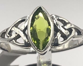 Sterling Silver Real Peridot Pear Celtic Ring UK Made  Hallmarked  Size J-Q