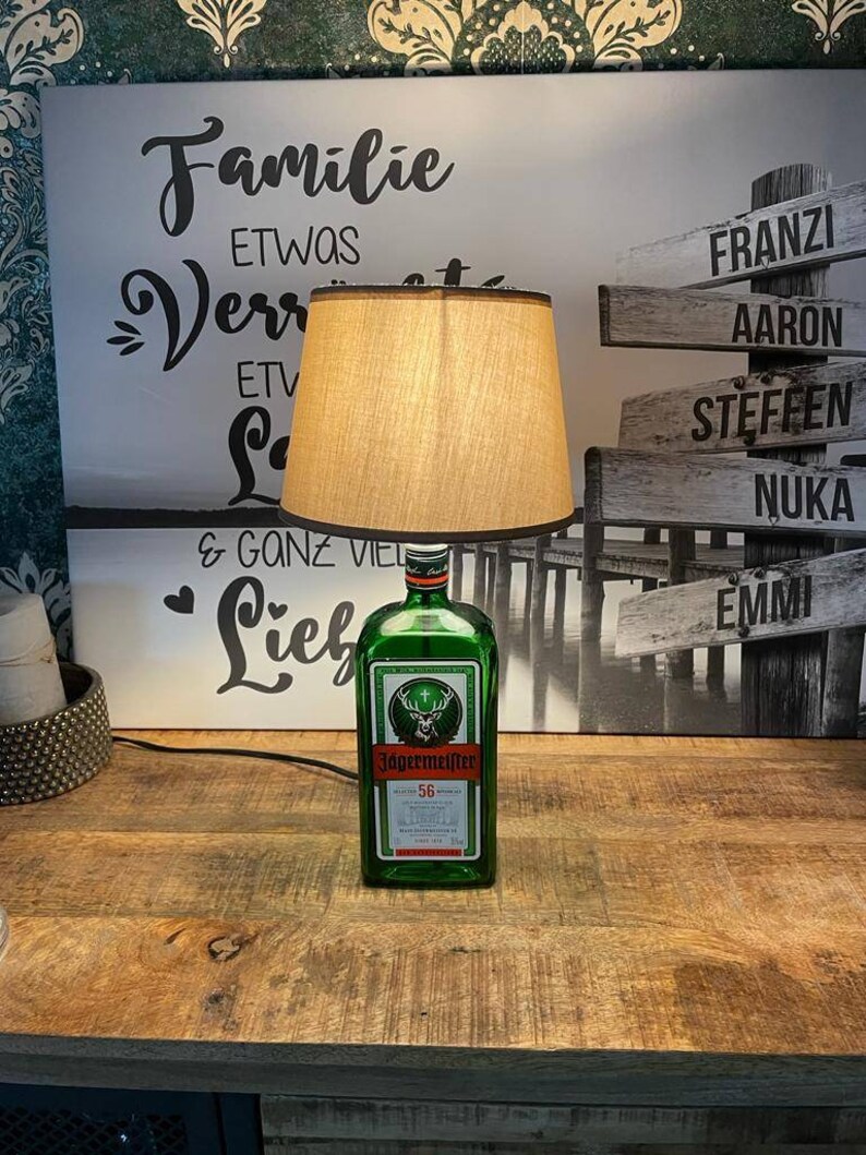 Jägermeister Lampe aus einer Flasche, Lampe, Jägermeister Tischlampe, Jägermeister Glas Bild 5