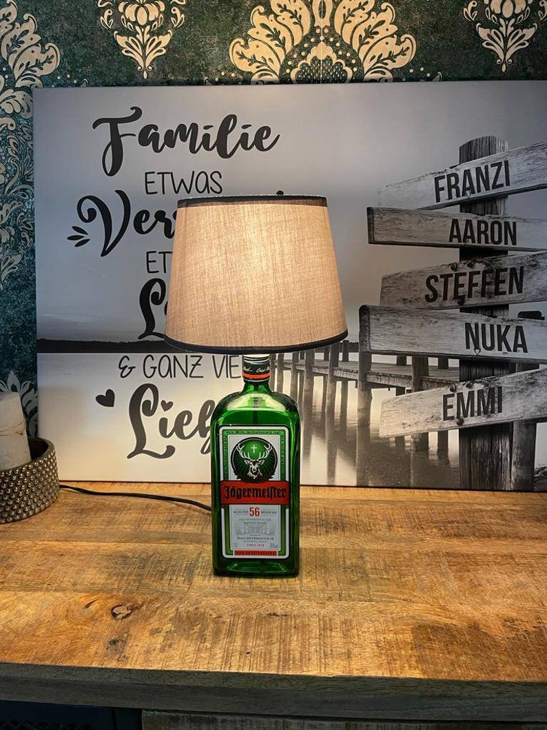 Jägermeister Lampe aus einer Flasche, Lampe, Jägermeister Tischlampe, Jägermeister Glas Bild 1