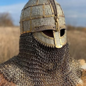 15th Century Medieval Valsgärde 8 helmet, Vendel Helmet, Decorative Chainmail Helmet Brass Helmet