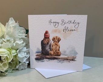 Personalised Woman with Dog greeting cards