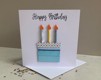 Handmade Happy Birthday Card, Birthday cake card, Can be personalised.