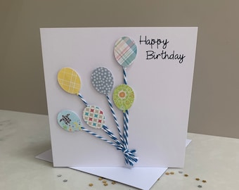 Handmade Happy Birthday Card, Birthday balloons cards, Can be personalised.