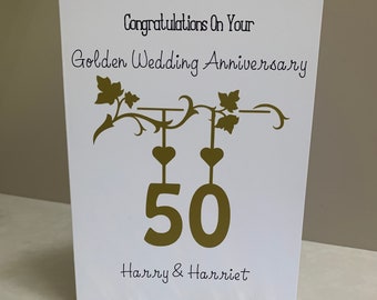 Wedding Anniversary card, personalised card with names and number.