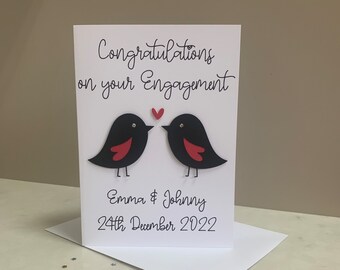 Handmade Engagement card, Personalised name and date.