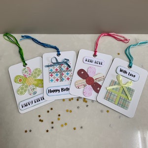 Handmade Gift Tags, Birthday, Can be personalised, Set of 4.