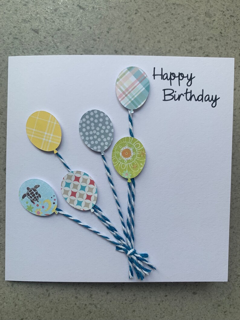 Handmade Happy Birthday Card, Birthday balloons cards, Can be personalised. image 5