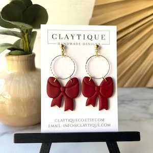 CLAY EARRING, statement earring, dangle earring, mid-century modern earring, Red Valentines bow earring, unique earring, boutique earring