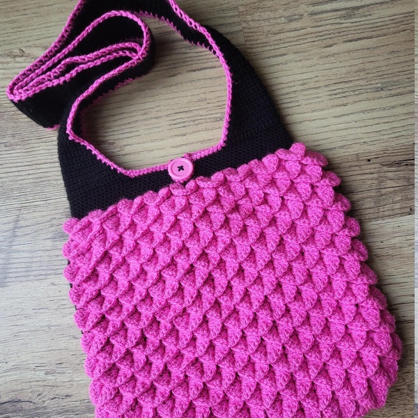 Crochet double sided bag pattern, crocodile stitch, handmade bag, boho, dragon scale, colourful, double sided, unique, pattern.