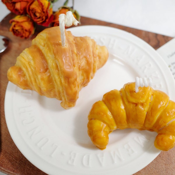 Bougie parfumée croissant/décor de bureau esthétique/bougie de pain/bougie de boulangerie/bougie de dessert/bougie cadeau d'anniversaire/bougie faveur de mariage