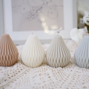 Striped Aesthetic Candle, Tall Pillar Candle, Ribbed Pillar Candle, Wavy Sculptural Candle, Decorative Modern Geometric Candle