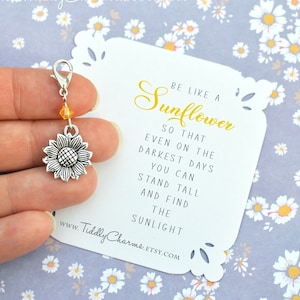 Sunflower inspirational gift keepsake, sunflower charm, stand tall and find the sunlight, sunflower bag keyring charm